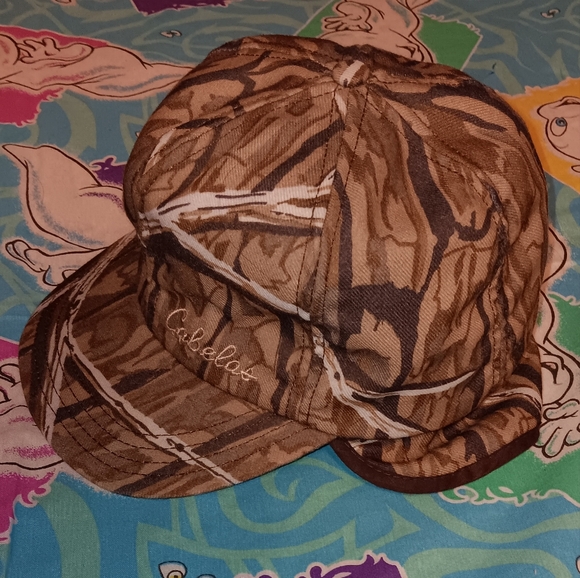 70s Cabelas Vintage Tree Camo Fitted Hat Hunting Cap Camouflage - Picture 1 of 4